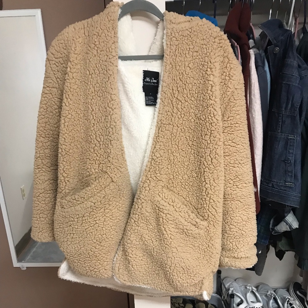 Tan/ White Poopy jacket: Teddy Coat